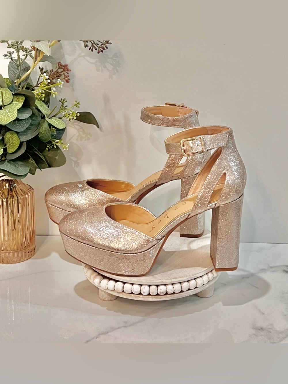 Copper Key Women's Metallic Platform Ankle-Strap Pumps size 6.5 - Picture 4 of 15